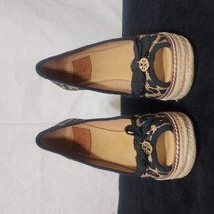 Tory Burch Leopard Espadrille Wedges Peep Toe